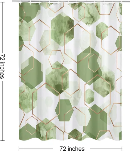 Miniatura 7 de Litabel Cortina de ducha moderna verde salvia para baño, decoración de arte geométrico, cortina de baño impermeable, juego de cortinas de ducha