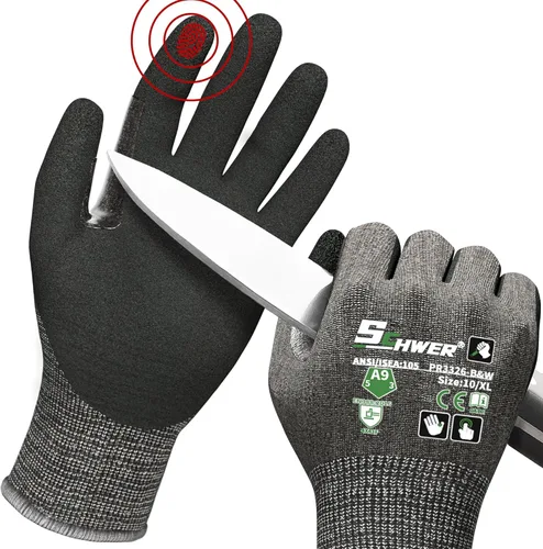 Guantes de trabajo resistentes a los cortes de nivel más alto ProGuard PR3326 de Schwer para protección extrema, guantes ANSI A9 con pulgar