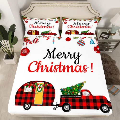 Miniatura 26 de Erosebridal Sábana bajera ajustable de Papá Noel con bolsillo profundo para niños, niñas y niños, juego de ropa de cama de Navidad para niños