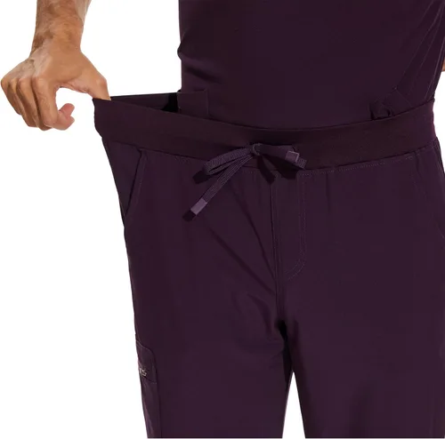 Miniatura 6 de COZYFIT Conjunto de ropa quirúrgica para hombre camiseta elástica con cuello en V y pantalón deportivo con 8 bolsillos, cintura de yoga, ropa