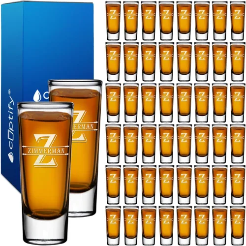 Miniatura 77 de Vaso de chupito personalizado con fondo verde azulado personalizado de 2 oz, vasos de chupito cordial con inicial en script dividido y nombre