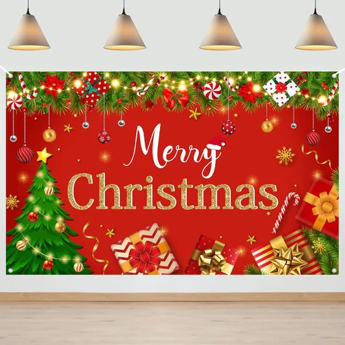 Avezano Telón de fondo rojo de Feliz Navidad, decoración de fiesta de Feliz Navidad, banner, telón de fondo de fotografía de Feliz Navidad para