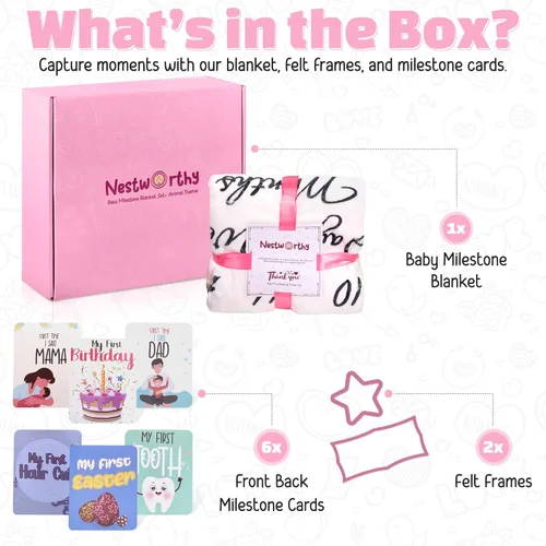 Miniatura 2 de Manta Milestone para niña – Regalo perfecto para niñas recién nacidas, manta de fotos esenciales para recién nacidos, para edad y crecimiento