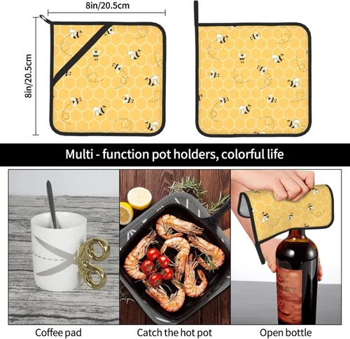 Miniatura 6 de Juego de 2 soportes para ollas de abeja de panal para cocina, resistentes al calor, forro de algodón, almohadillas calientes para cocina, mostrador