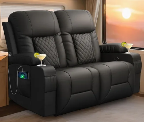 Miniatura 13 de YONISEE Sofá reclinable grande de dos plazas, sofá reclinable con consola de almacenamiento, silla reclinable con puertos USB, 2 soportes