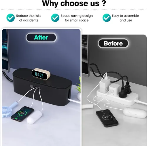 Miniatura 4 de Caja de Gestión de Cables - Caja Organizadora de Cables Grande para Ocultar Regletas de Alimentación y Debajo del Escritorio, Caja Organizadora
