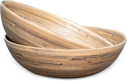 Miniatura 2 de LEXA Ensaladera de bambú hecha a mano de 12 pulgadas, cuenco de fruta grande de madera de 130 onzas para encimera de cocina, bambú negro, paquete