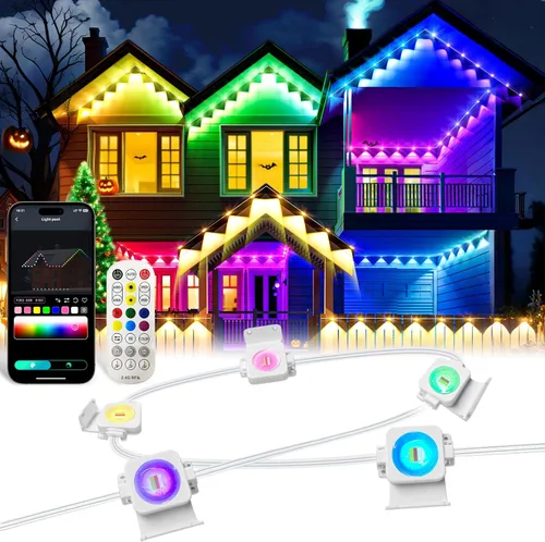 MIMIRGB Luces permanentes para exteriores profesionales, 33 pies RGB+IC decoración inteligente para exteriores, aplicación/control remoto, Navidad,