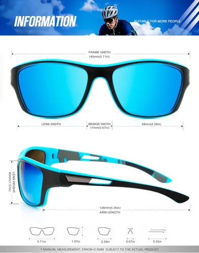 Miniatura 5 de KALIYADI Gafas de sol polarizadas para hombre, gafas de sol deportivas para conducir, ciclismo, pesca, con protección UV Negro mate/azul hielo/azul