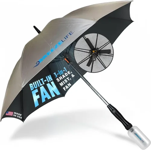 Miniatura 11 de Breeze Life - Sombrilla con ventilador y niebla, paraguas nebulizador con ventilador integrado, para festivales, playa y más, bloquea los rayos