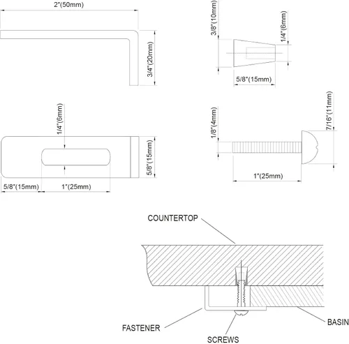 Miniatura 7 de Dowell 6011-10 - Clips para fregadero de baño, soportes para lavabo, 4 clips, tornillos y anclajes