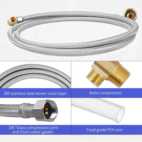 Miniatura 3 de Kit de instalación para lavavajillas, conector trenzado de acero inoxidable para lavavajillas, línea de suministro de agua de 6 pies con extremos