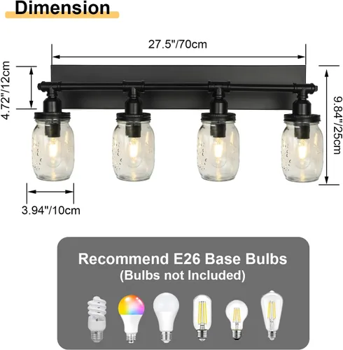 Miniatura 3 de Lámpara de pared para baño, lámpara industrial de tarro de masón, aplique de pared con acabado negro (3 luces)
