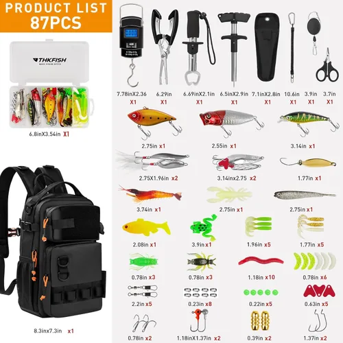 Miniatura 5 de THKFISH Mochila de Pesca con Soporte para Caña, Kit de Herramientas de Pesca, Bolsa Resistente al Agua con Kit de Señuelos de Pesca, Caja