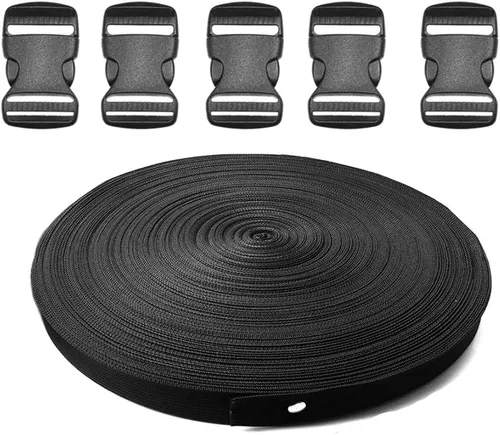 Miniatura 12 de CooBigo Paquete de 5 Hebillas de liberación lateral de 3/4" ajustables dobles, 4.5 m de correa de nailon de 3/4" de PP para camping al aire libre