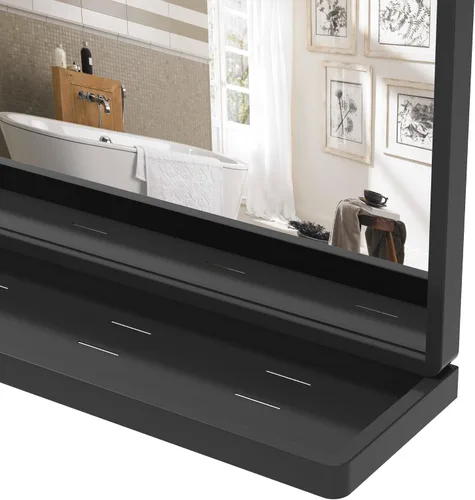 Miniatura 8 de Espejo de baño con estante, espejo de pared rectangular negro, marco de metal, colgante horizontal o vertical (24 x 20 pulgadas)