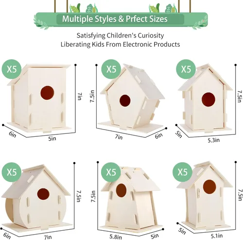 Miniatura 3 de ILHSTY Paquete de 18 casas de pájaros de madera grandes pintables para niños, manualidades para niños, casas de madera para manualidades, fiestas