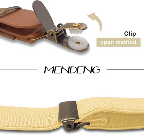 Miniatura 3 de MENDENG Tirantes ajustables para hombres Clips de metal de bronce con cuero