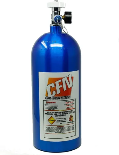 Botella de 5 libras | Cold Fusion Nitrous | Botella de óxido nitroso con válvula de alto flujo, manómetro y conexión de descarga 8AN con tapa