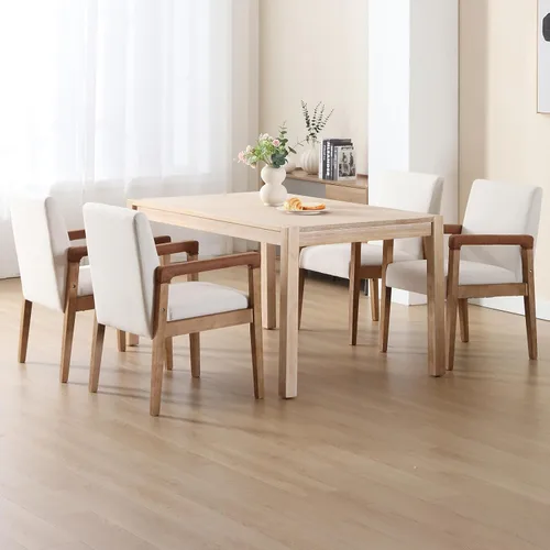 Miniatura 4 de LZAREAL Juego de 2 sillas de comedor modernas de mediados de siglo, tapizada de tela de lino, silla auxiliar para sala de estar, silla de brazo