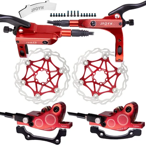 Miniatura 10 de JFOYH Juego de frenos hidráulicos MTB de 4 pistones con rotores de disco flotante de 6.299 in, kit de freno de disco hidráulico delantero y trasero