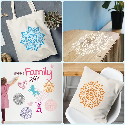 Miniatura 6 de SUNFEEL Paquete de 9 Plantillas Grandes de Mandala - Plantillas Reutilizables de 12 x 12 Pulgadas, Para Manualidades de Bricolaje de Pared y Suelo