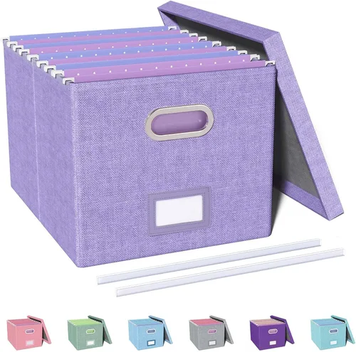Miniatura 54 de Organizador de archivos en paquete de 2, caja archivadora portátil con tapa, compatible con carpetas tamaño carta/legal, organizador de documentos