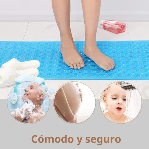 Miniatura 5 de Sheepping Alfombra de baño para bebé antideslizante extra larga para niños, de 40 x 16 pulgadas, alfombrilla de baño ecológica con 200 ventosas Azul