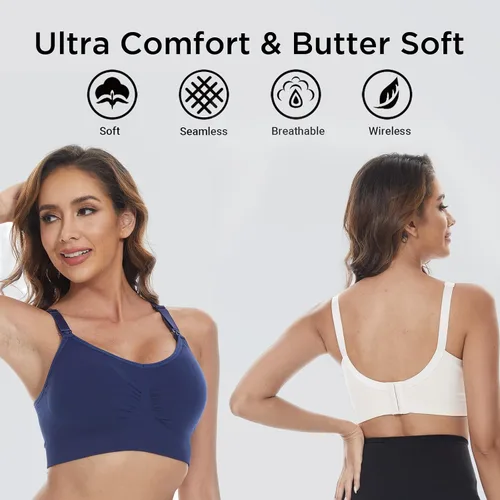 Miniatura 2 de Bodorma Nursing Maternity Bras for Breastfeeding Seamless Bralette Wireless Sleep Full Bust Bra with Extra Extenders- 3Pack