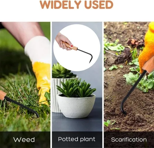 Miniatura 7 de Escardadora, herramienta de deshierbe de jardín de metal con mango de madera, mini extractor de malezas cultivador para excavar bordes plantación
