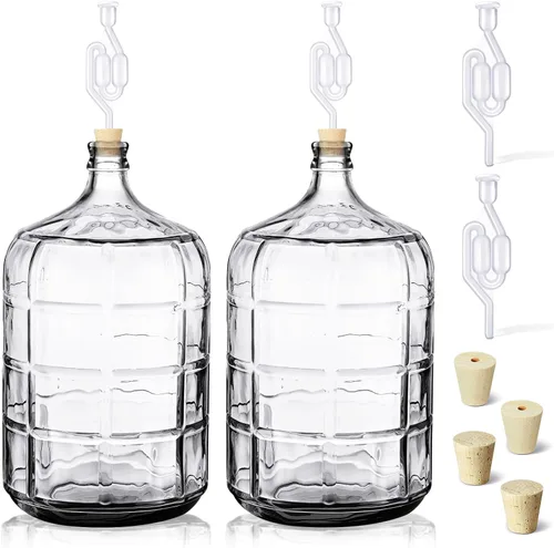Miniatura 7 de Ziliny 2 Piezas Garrafón de Vidrio de 3 Galones con Tapones de Silicona Perforados y No Perforados y Jarra Fermentadora con Esclusa de Aire, Jarra