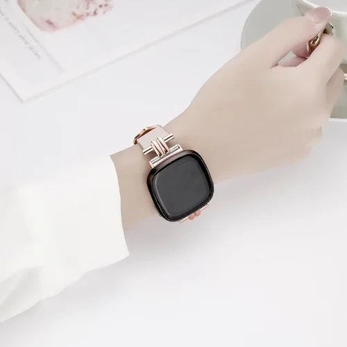 Miniatura 5 de Correa de cuero compatible con Fitbit Versa 4/Sense 2 bandas para mujer, elegante correa de cuero delgada compatible con Fitbit Sense/Versa 3 lujosa