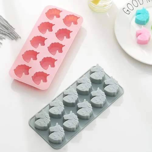 Miniatura 3 de Juego de moldes para pasteleros de unicornio, antiadherentes para dulces y chocolate para mini galletas, caramelos, gomitas, jabones, bandeja