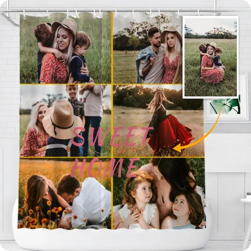 Miniatura 16 de Cortina de ducha personalizada, divertida, impermeable, forros para cortina de ducha, haz tus propias 1-9 fotos, texto de fondo con 12 ganchos