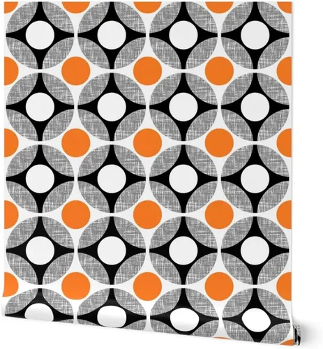 Muestras de papel tapiz para despegar y pegar, huevos Mod Huevos Naranja Blanco Puntos Círculo Cocina de mediados de siglo Moderno Papel pintado