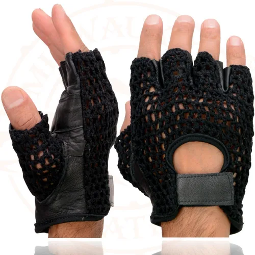 Miniatura 2 de Milwaukee Leather SH219 - Guantes de mano para motocicleta sin dedos acolchados de gel de cuero negro con material de malla transpirable para hombre