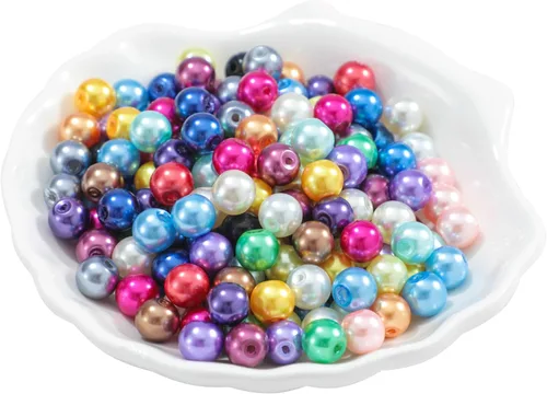 Miniatura 13 de 200 piezas de cuentas de perlas de cristal falsas redondas checas pequeñas con lustre satinado, cuentas separadoras sueltas a granel con agujeros