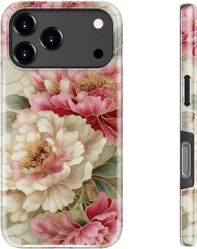 Miniatura 37 de bemal Funda para iPhone 12 Mini, estética, vintage, floreciente, peonía, concha, femenina, compatible con MagSafe, moderna, única, moderna, moderna