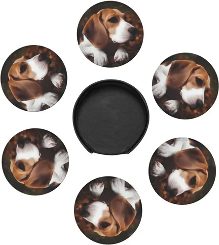 Miniatura 9 de Juego de 6 posavasos redondos de Beagle con soporte para bebidas, protector de mesa, almohadilla para el hogar y la cocina, juego de posavasos