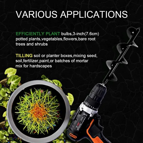 Miniatura 2 de ERYTLLY Plantador de Bulbos, Broca en Espiral, Herramienta de Jardinería 8 x 30,5 cm, Excavadora Rápida de Agujeros para Paraguas para Plantar