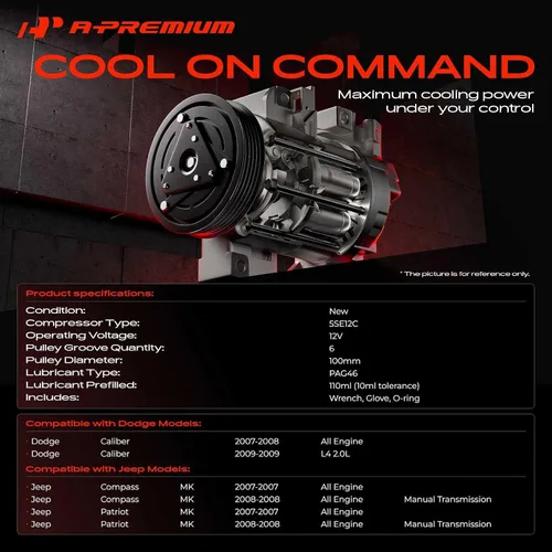 Miniatura 2 de A-Premium Compresor de aire acondicionado de CA con embrague compatible con Jeep Compass 2007-2008, Patriot 2007-2008 y Dodge Caliber 2007-2009