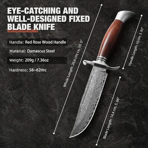 Miniatura 4 de DRACHENADER Cuchillo Bowie de 10.5 pulgadas con funda, cuchillo de hoja fija de supervivencia y bushcraft para caza al aire libre