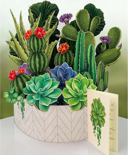 Miniatura 8 de Freshcut Paper Tarjetas de felicitación desplegables, Jardín de Cactus, plantas de casa de papel tamaño real de 12 pulgadas en 3D, tarjeta