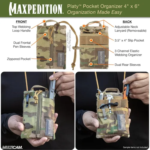 Miniatura 4 de MAXPEDITION Organizador de Bolsillo Platy, Bolsa de Herramientas EDC Duradera para Hombres, Cartera de Cuello con Cordón Paracord, Sostiene