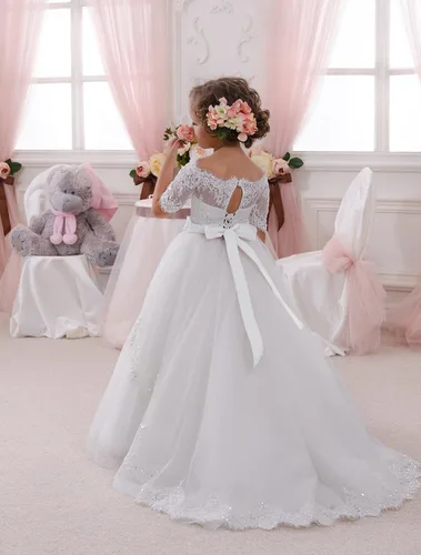Miniatura 2 de Elegante vestido de primera comunión con cuentas de encaje para niña de flores de 2 a 12 años