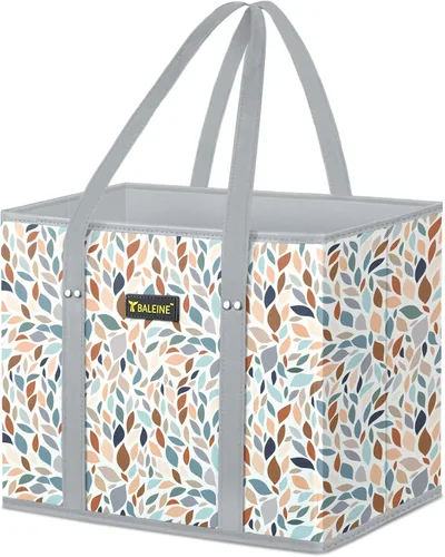 Miniatura 30 de BALEINE Paquete de 3 bolsas de comestibles reutilizables, bolsas de compras plegables para comestibles con parte inferior reforzada y asas