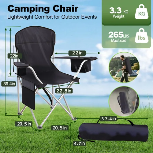 Miniatura 2 de VTOY Sillas de camping plegables duraderas 600D Oxford, silla portátil al aire libre con bolsa enfriadora, portavasos y bolsillo de almacenamiento