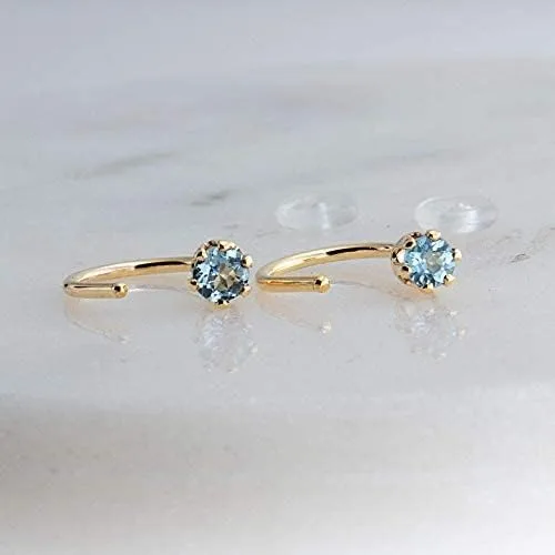 Miniatura 8 de Aretes de aro de oro con piedra natal para mujer, aretes pequeños para cartílago, hipoalergénicos, con cierre de tornillo, delicado abrazo