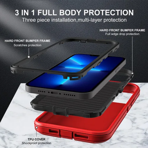 Miniatura 4 de YKHJKLEC Funda para iPhone 13 Pro Max, Grado Militar 3 en 1 Resistente Funda A Prueba de Golpes/Caídas/Polvo con 2 Protectores de Pantalla de Vidrio