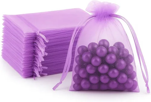 Miniatura 12 de 100 bolsas de organza transparentes con cordón para joyas, recuerdos de boda, suministros de fiesta, dulces, perfumes, cosméticos, eventos Amarillo